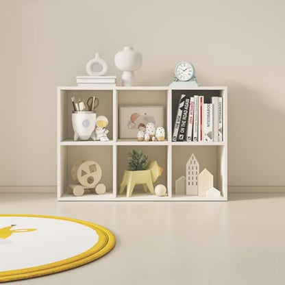 Wood Cube Storage Organizer Closet Cabinet for Living Room Bedroom Study Shelf Bookcase Wooden Floor Standing Open Bookshelf for Kids Home Office Display Storage Cabinet (6 Count)