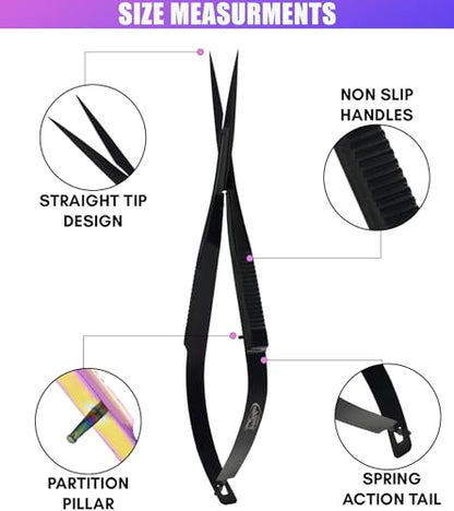 Cross Edge Spring Scissors 5 Inch straight Stainless Steel Precision Eyebrow & Eyelash Shaping & Trimming Scissor