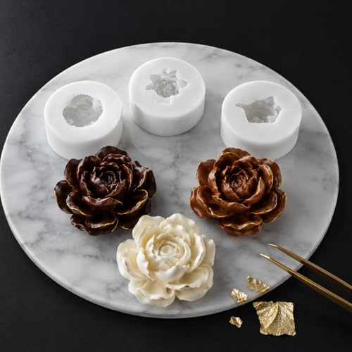 3Pcs 3D Jasmine Peony Flower Silicone Molds for Candle & Soap DIY Craft (3 Count)