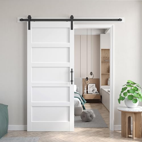 36inx80in White Barn Door and 6.6FT Sliding Barn Door Hardware Kit Included