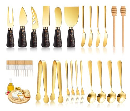 Marble Gold and Black Cheese Knife Set (36 Count)
