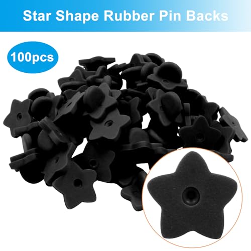 100 Pack Black Star Shape Rubber Pin Backs