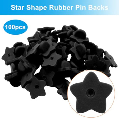 100 Pack Black Star Shape Rubber Pin Backs