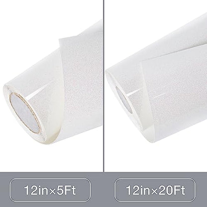 Iridescent White HTV Heat Transfer Vinyl Roll 12 in x 5 ft Sparkly Rainbow White Iron