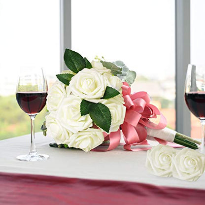 Ivory Rose 25pcs Real Looking Artificial Flowers w (25 Count)