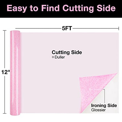 Pink Glitter HTV Heat Transfer Vinyl 2 Rolls Iron on Vinyl for T Shirts Crafts 12 inch x 5 ft