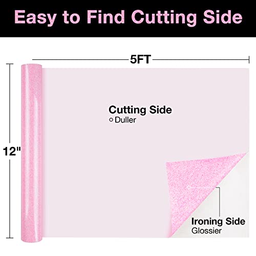 Pink Glitter HTV Heat Transfer Vinyl Roll 12 inch x 5 ft Iron on Vinyl for T Shirts Crafts
