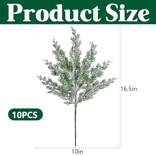 10 Pcs Artificial Christmas Snow Pine Branches Faux Xmas Decoration Sprigs (10 Count)