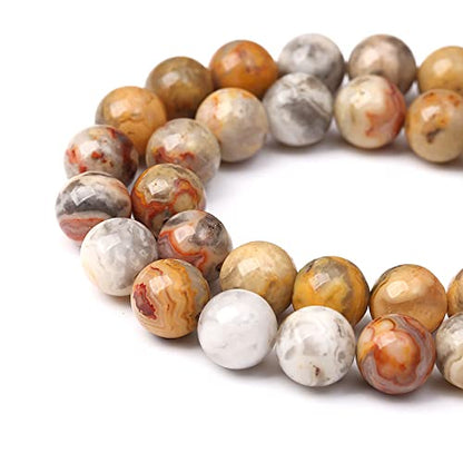 32pcs 12mm Natural Stone Beads Crazy Lace Agate Gemstone Round Loose Beads for Jewelry Making DIY Bracelet Necklace (16 Count)