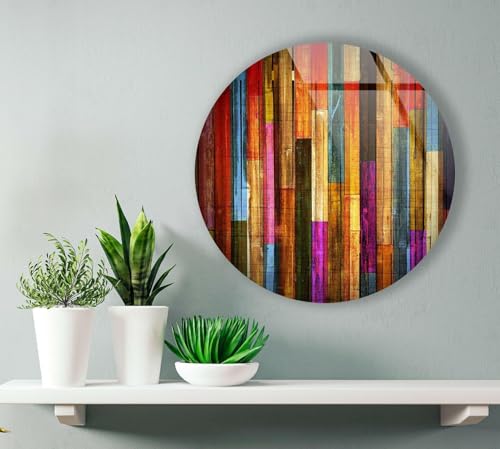 20''(50cm) Diameter Colorful Wood Pattern Round Glass Wall Art Tempered Glass Printing Wall Decor Large Wall Art Wall Hangings