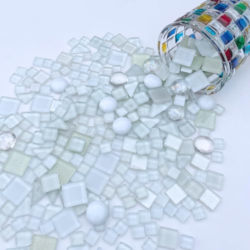 1.1 LB White Irregular Glass Mosaic Tiles with Backing (17.6 Ounce)