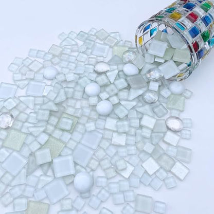 1.1 LB White Irregular Glass Mosaic Tiles with Backing (17.6 Ounce)
