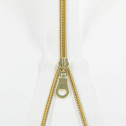 White Nylon Zipper #5 Gold Metallic Nylon Coil Teeth Zipper by The Yards Bulk 10 Yards Tape with 25pcs Gold Sliders for DIY Sewing Tailor Craft Bag