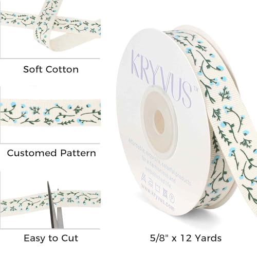Light Blue Floral Cotton Ribbon 5 (36 Foot)