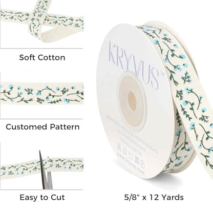 Light Blue Floral Cotton Ribbon 5 (36 Foot)