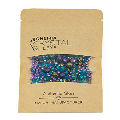 0.88oz of Blue Purple Mix of Czech Faceted Fire Polished Beads