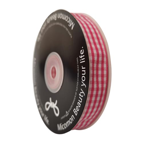 Pink and White Woven Edge Plaid Chekered Ribbon 100% Polyester Gingham Ribbon 25 Yards Each Roll for Easter Packing Decoration (72 Foot)