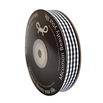 Black and White Wovon Edge Gingham Ribbon 25 Yard Each Roll 100% Polyester (75 Foot)
