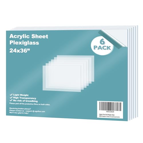 Plexiglass Sheets Acrylic Sheets 6 Pack of 24x36’’ 0.04 Thickness 1mm Clear Plastic Cast Transparent Plexi Glass for Crafting DIY Projects