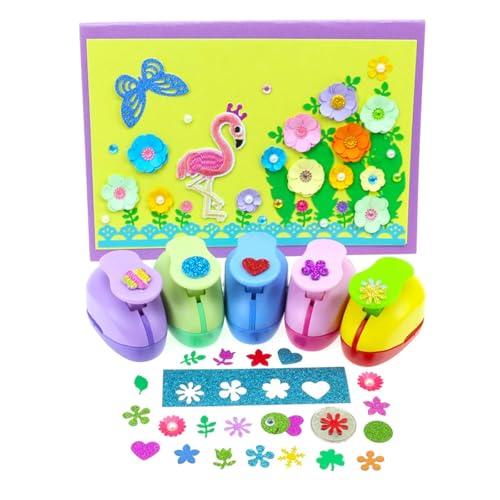 6 Pcs Colorful Craft Hole Punch with 10 Glitter Cardstock Papers (6 Count)