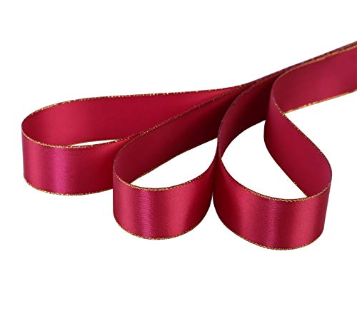1" Inch Double Faced Satin Ribbon 25 Yards with Gold Edges