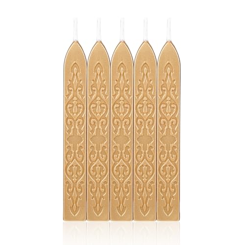 5Pcs Light Gold Sealing Wax Sticks with Wicks for Wax Seal Stamp (5 Count)
