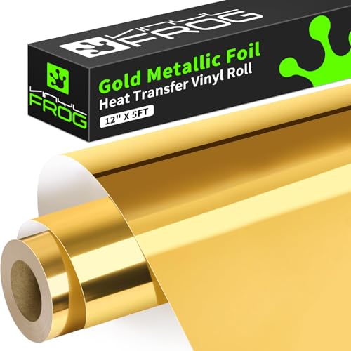 Gold Metallic Foil Heat Transfer Vinyl Roll 12" x5ft Gold Iron on Vinyl Chrome HTV Vinyl Easy to Cut & Weed DIY Heat Press Design for T