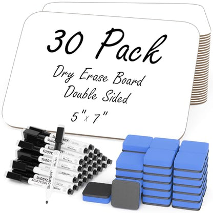 30 Pack Small White Board Dry Erase 5x7 Inch Mini Whiteboard Small Dry Erase Board with Markers Erasers Double Sided Dry Erase Lapboards for Students Teachers School Supplies Meeting Voting (30 Count)