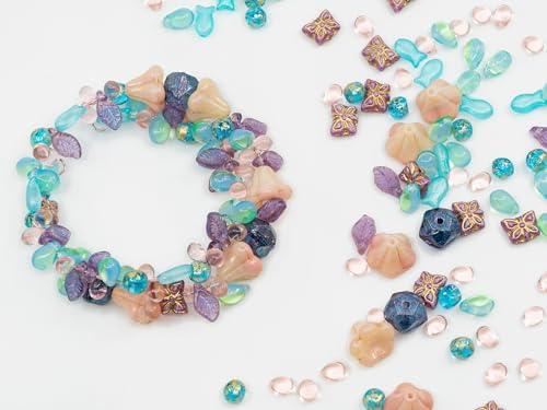 1.4oz (40g) Limited Mix of Czech Glass Beads, Hand Made Set Kit, Pink Bell Beads Purple English Cut