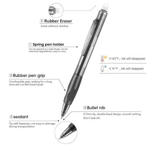 Erasable Pens Click Fine Point 0.7 mm Retractable Erasable Gel Pens for Completing Sudoku and Crossword Puzzles 12 Pack (9 Count)