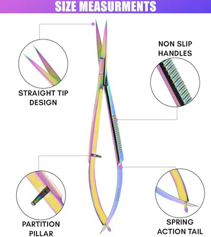 Cross Edge Spring Scissors 5 Inch straight Stainless Steel Precision Eyebrow & Eyelash Shaping & Trimming Scissor