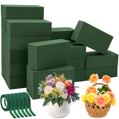 24 Pieces Floral Foam Blocks with 6 Rolls Floral Tape 5.5''L x 3.1''W x 1.8''H Green Square Flower Foams Flower Arrangements Supplies for Dry & Wet Flower Wedding Home Decor and DIY Crafts