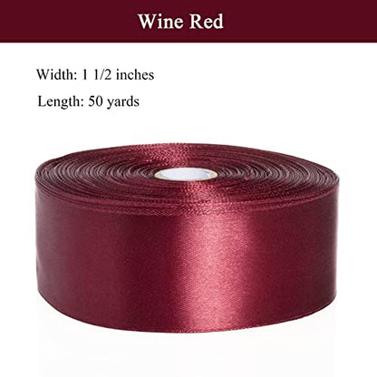 1 1 2 Inch Wine Red Solid Satin Ribbon for Gift Wrapping (150 Foot)