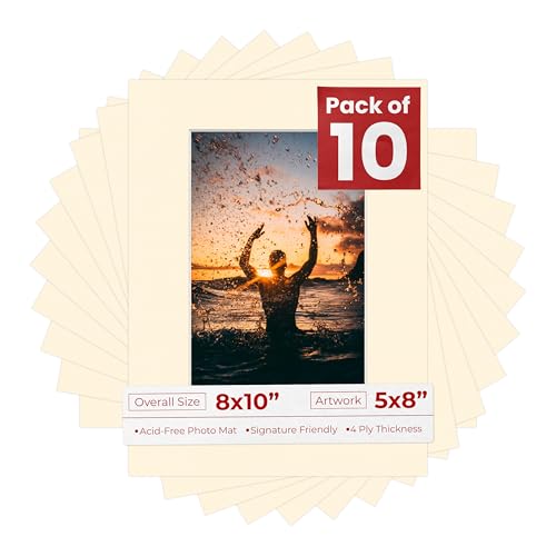 Pack of Ten 8x10 Mats Bevel Cut for 5x8 Photos (10 Count)