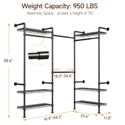 L3 Wall Mounted Metal Pipe Closet System Heavy Duty Garment Rack