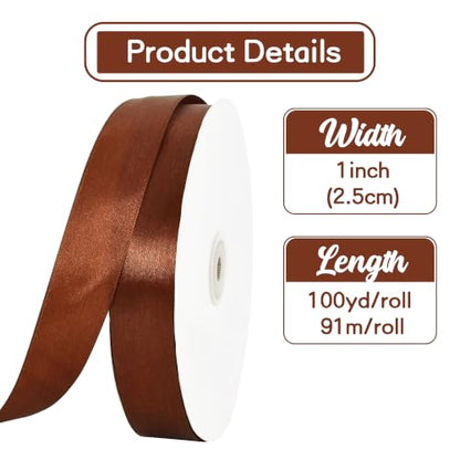 1 Inch x 100yds Brown Satin Ribbon for Crafts