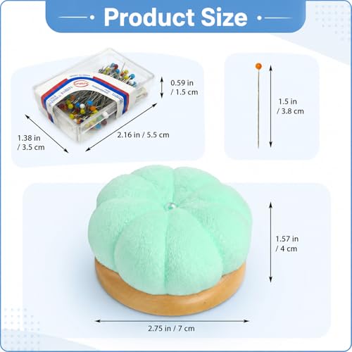 Wooden Base Pin Cushion for Sewing with 100 Plastic Head Pins