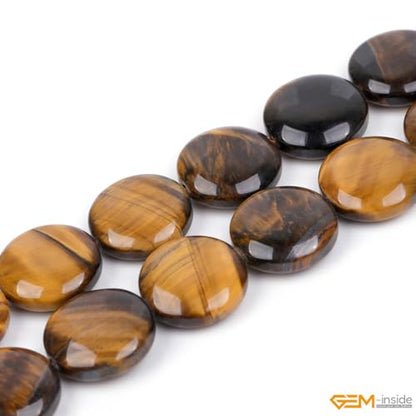 GEM Inside Natural 20mm Coin Tiger Eye Gemstone Loose Beads for Jewelry Making for Women