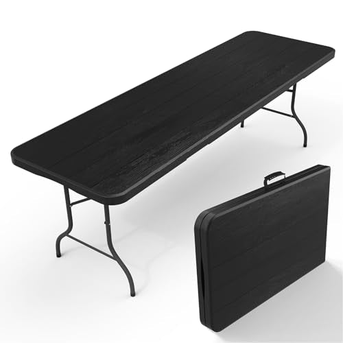 8Ft Plastic Folding Table Large Long Portable Picnic Banquet Black