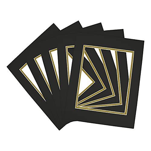 5 Pack Double mat 11x14 For 8x10 Photo Black Over Gold (5 Count)