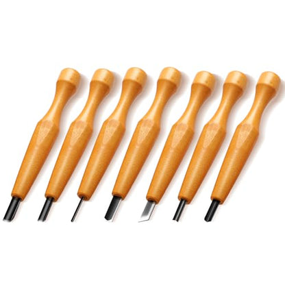 7 Pcs Wood Carving Tools Set Linoleum Hand Wood Knife Chisels Flat V