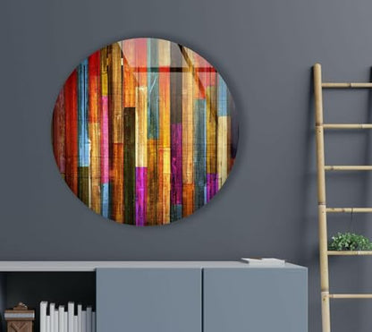 20''(50cm) Diameter Colorful Wood Pattern Round Glass Wall Art Tempered Glass Printing Wall Decor Large Wall Art Wall Hangings