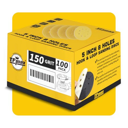 100PCS 5 Inch 150 Grit 125mm 8 Hole Sanding Discs Sandpaper (100 Count)