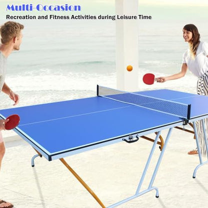 8ft/9ft Mid-Size Table Tennis Table Foldable & Portable Ping Pong Table Set for Indoor Games with Net, 2 Table Tennis Paddles and 3 Balls