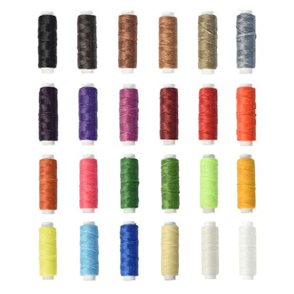 Waxed Thread for Leather Sewing 24 Colors 210D Hand Stitching Thread Waxed Flat Cord for Hand Sewing Book Binding Shoe Repairing (24 Count)