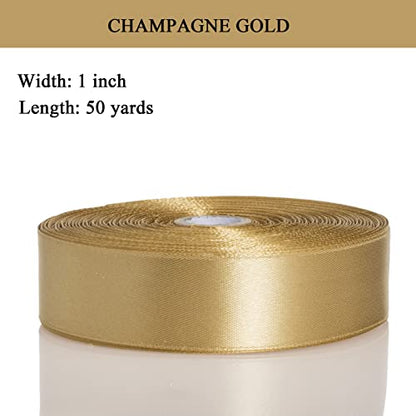 1 Inch Champaign Gold Solid Satin Ribbon for Gift Wrapping (150 Foot)