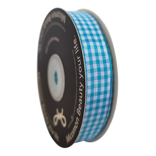 Vivid Blue and White Woven Edge Plaid Ribbon 100% Polyester Gingham Ribbon 25 Yards Each Roll (75 Foot)