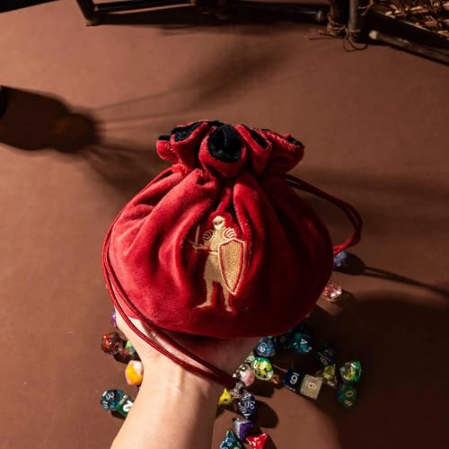 Large DND Dice Bag with Pockets Red Storage Bag for D&D RPG Games
