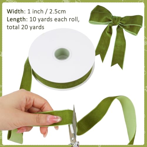 20yd 1" Mousse Green Velvet Ribbon Single Faced for Crafts (2 Count)