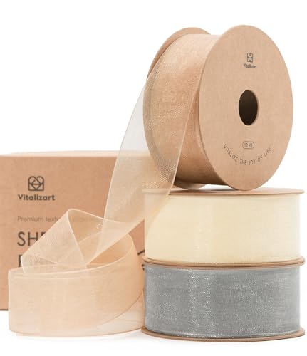 Organza Ribbon 1" x 30 Yd Sheer Gift Wrapping Rose Gold & Cream (3 Count)